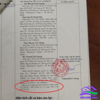 HAILONGREAL: Nhà mặt tiền đường Nguyễn Văn Tạo, Giá: 20ty, DT: 474m2, thổ cư 255m2, Xã Long Thới, Nhà Bè 