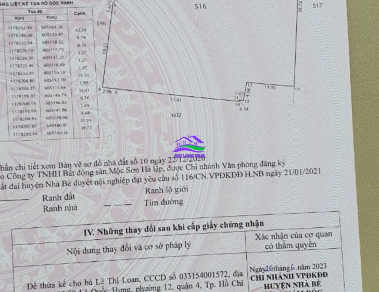 Đất đường NGÔ QUANG THẮM, giá: 2,5tr/m2, diện tích: 1943m2, xã Long Thới, Nhà Bè 
