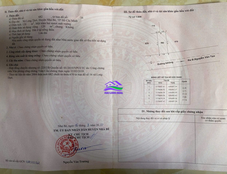 Đất giá: 4,3ty, DT: 7*17m, khu 274/ Nguyễn Văn Tạo, Nhà Bè 