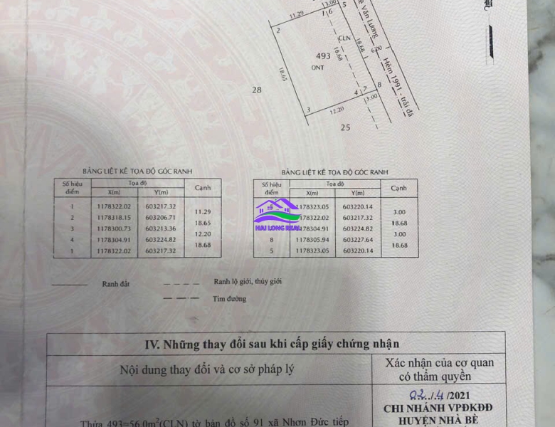 Đất giá: 25tr/m2, DT: 19*15m, 275m2, thổ cư 219m2, đường 8m, khu 1991/ Lê Văn Lương, Nhà Bè 