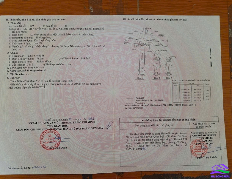 HAILONGREAL: Nhà giá: 6.85 tỷ, DT: 4x26m, 3 lầu. đường 12m, khu 126/ Nguyễn Văn Tạo, xã long thới, nhà bè