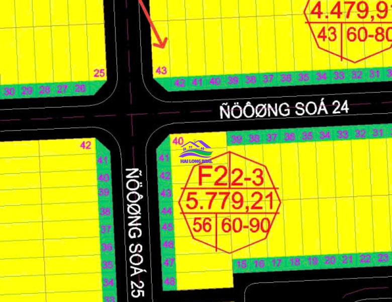 Đất Góc giá: 2,95ty, đường 24- đường 25, lô F3-43, khu Thái Sơn, Long Hậu