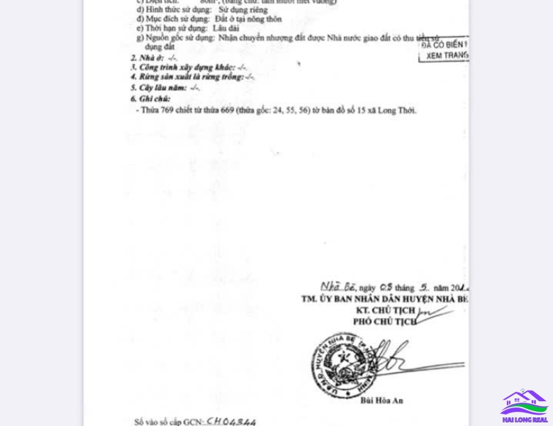 HAILONGREAL: Đất Giá: 3,85ty, DT: 5*16m, khu 274/13 Nguyễn Văn Tạo, xã Long Thới, Nhà Bè 