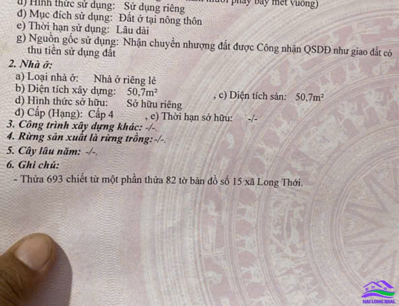 HAILONGREAL: Nhà đường Nguyễn Văn Tạo, Giá: 2,6ty, DT: 3,5x15m, 50m2, xã Long Thới, Nhà Bè 