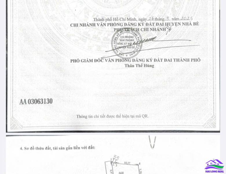 HAILONGREAL: Đất giá: 3,95ty, DT: 7*12m, khu 1651/ Lê Văn Lương, Nhà Bè, hẽm thông 855/ Nguyễn Bình