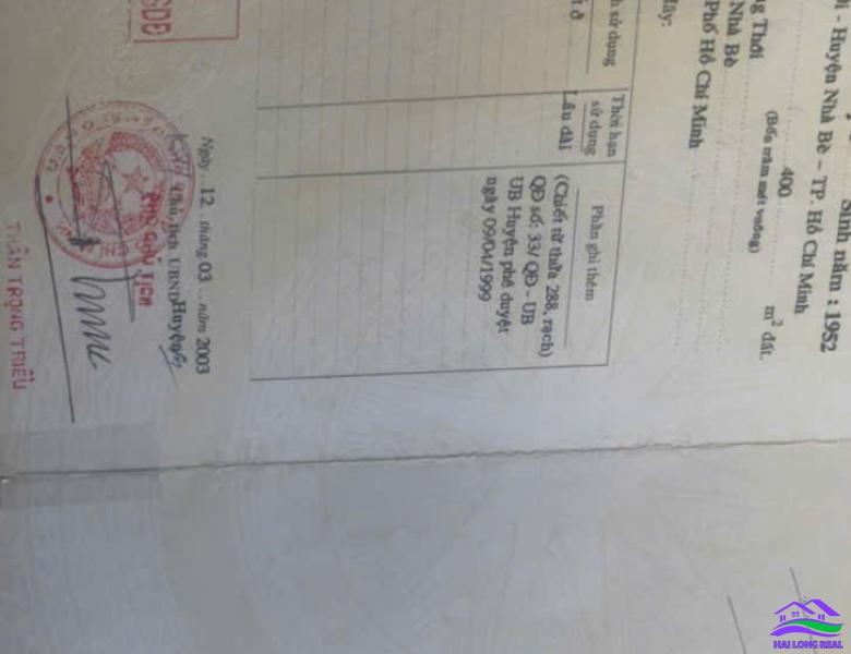 HAILONGREAL: Đất giá: 15ty, DT: 16x25m, 400m2, trục chính khu 512 nguyễn văn tạo, xã long thới, nhà bè.