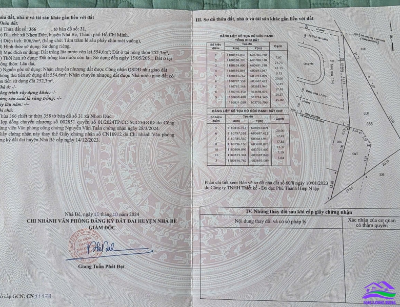 HAILONGREAL: Đất giá: 14,5ty, DT: 806m2, thổ cư: 252m2, có GPXD 7 tầng, Lê Văn Lương, Nhà Bè 