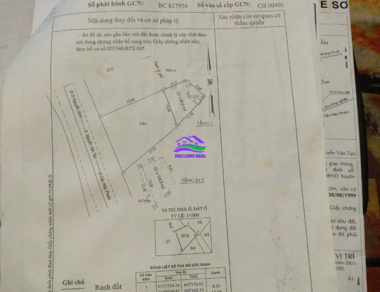HAILONGREAL: Nhà mặt tiền đường Nguyễn Văn Tạo, Giá: 20ty, DT: 474m2, thổ cư 255m2, Xã Long Thới, Nhà Bè 