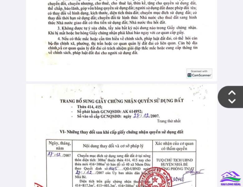 HAILONGREAL: Đất giá: 35ty, DT: 1500m2, thổ cư 300m2, mặt tiền đường Nguyễn Bình, xã long thới, nhà bè.