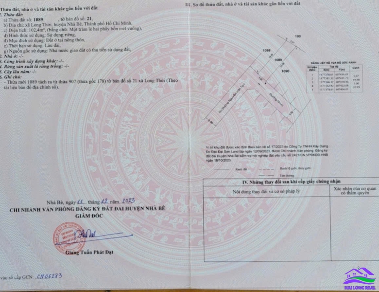 HAILONGREAL: ĐẤT ĐƯỜNG 6M, 5X21M, GIÁ: 3.1TY, NGUYỄN VĂN TẠO, LONG THỚI, NHÀ BÈ